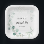 Assiettes En Carton Boho Green Eucalyptus Sweet 16<br><div class="desc">Bouquet de Boho d'eucalyptus verdoyants et de feuilles.</div>