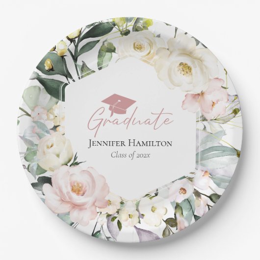 Assiettes En Carton Boho Green Floral Frame Graduation (Devant)
