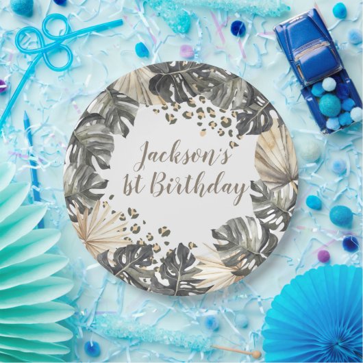 Assiettes En Carton Boho Green Sage Wild Une plaque de papier d'annive (Fête)