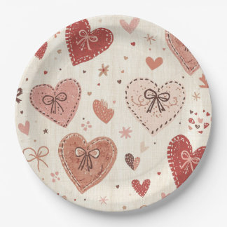 Assiettes En Carton Boho Hearts and Bows Valentine's Day Paper Plates