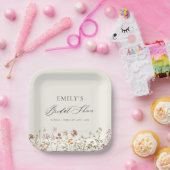 Assiettes En Carton Boho Jardin de Fleurs Mariée Script de Réception (Fête)