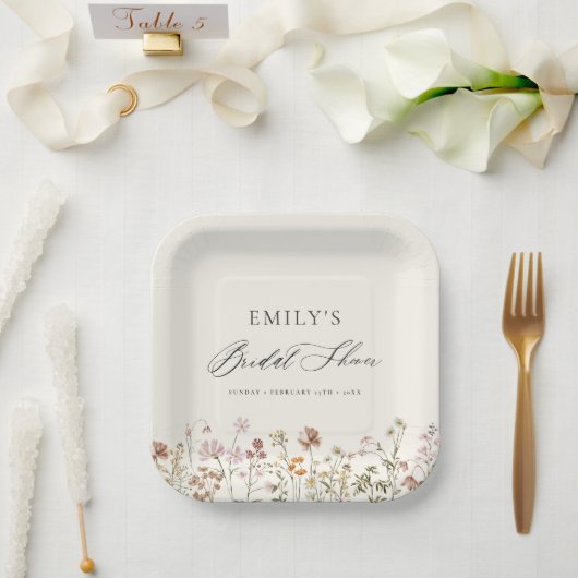 Assiettes En Carton Boho Jardin de Fleurs Mariée Script de Réception (Mariage)