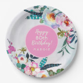 Assiettes En Carton Boho Joyeux Anniversaire à 80 ans Plaques en papie (Devant)