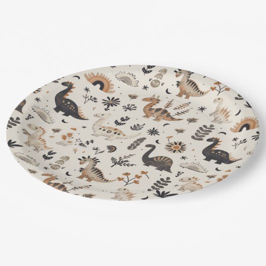 Assiettes En Carton Boho Jungle Dinosaur Motif Anniversaire (Angle)
