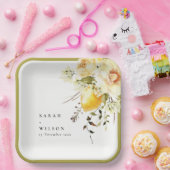 Assiettes En Carton Boho Lemon Aquarelle jaune Mariage floral (Fête)