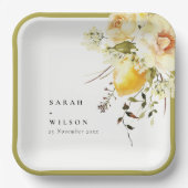 Assiettes En Carton Boho Lemon Aquarelle jaune Mariage floral (Recto)