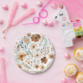 Assiettes En Carton Boho Light Brown Flower  (Fête)