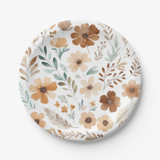 Assiettes En Carton Boho Light Brown Flower 