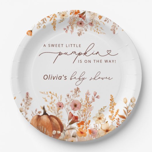 Assiettes En Carton Boho Little Citrouille Automne Fleurs sauvages Bab (Devant)