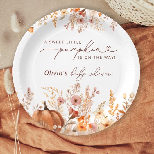 Assiettes En Carton Boho Little Citrouille Automne Fleurs sauvages Bab