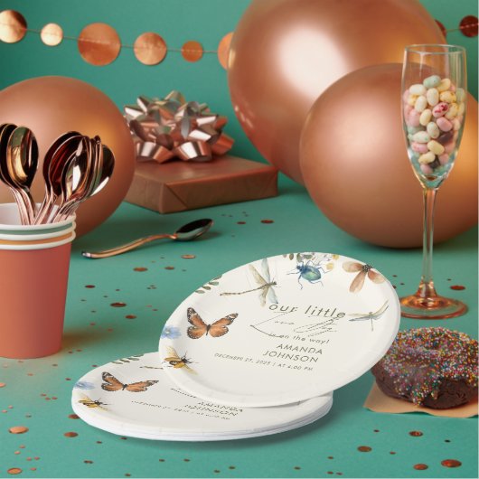 Assiettes En Carton Boho Love Bug Insectes baby shower libellule (Multi)
