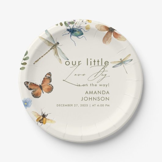 Assiettes En Carton Boho Love Bug Insectes baby shower libellule (Devant)