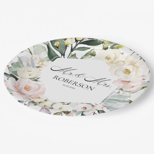 Assiettes En Carton Boho Mariage de cadre fleuri (Angle)