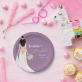 Assiettes En Carton Boho Mariée De Cheveux Noir Avec Fleurs (Fête)