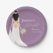 Assiettes En Carton Boho Mariée De Cheveux Noir Avec Fleurs (Devant)