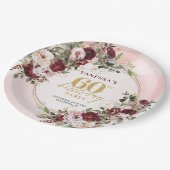 Assiettes En Carton Boho Marsala Roses Dorées Élégant 60e Anniversaire (Angle)