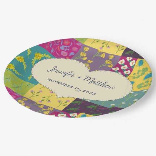 Assiettes En Carton Boho Maximalist Mariage Quilt Patchwork (Angle)