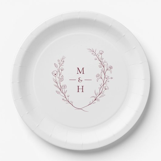 Assiettes En Carton Boho Modern Botanical Monogram Wedding Party (Devant)