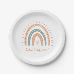 Assiettes En Carton Boho moderne Rainbow Pastel Premier anniversaire