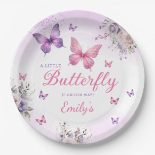 Assiettes En Carton Boho mou Papillon pourpre baby shower floral fille