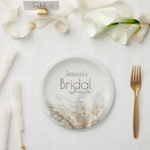 Assiettes En Carton Boho Neutre Doux Herbe de Pampas Fête de Mariage