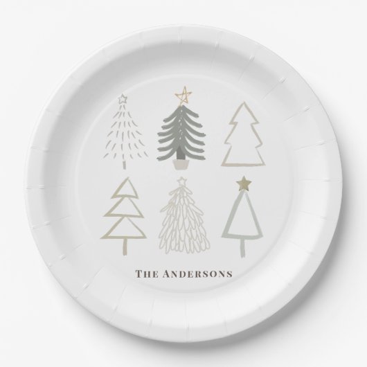 Assiettes En Carton Boho Noël Arbres Vacances vertes (Devant)