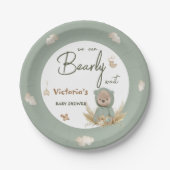 Assiettes En Carton Boho Nursery Green Teddy Bear Baby shower (Devant)