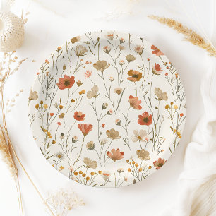 Assiettes En Carton Boho Orange Fleur sauvage Baby in Bloom Baby showe
