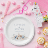 Assiettes En Carton boho pampas bleu poussiéreux mariage (Fête)