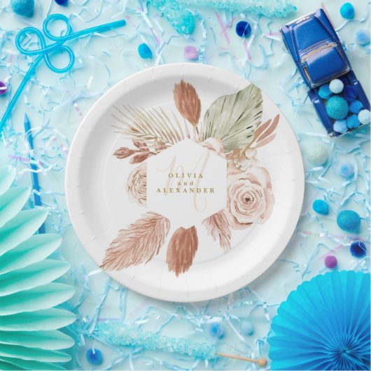 Assiettes En Carton Boho Pampas Fleurs séchées tropicales (Fête)