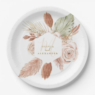Assiettes En Carton Boho Pampas Fleurs Séchées Tropicales Mariage Papi
