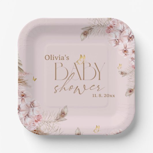 Assiettes En Carton  Boho Pampas Grass Baby Shower (Recto)