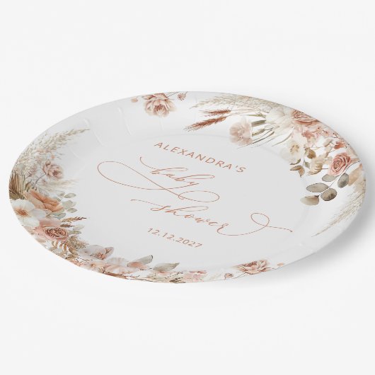 Assiettes En Carton Boho Pampas Grass Baby shower neutre moderne (Angle)