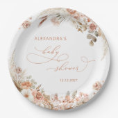 Assiettes En Carton Boho Pampas Grass Baby shower neutre moderne (Devant)
