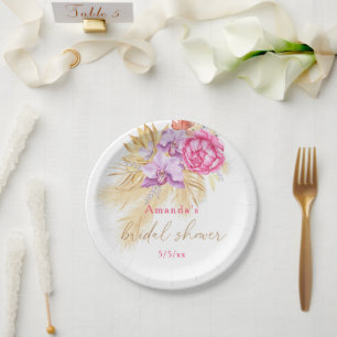 Assiettes En Carton Boho pampas herbe - Douche nuptiale