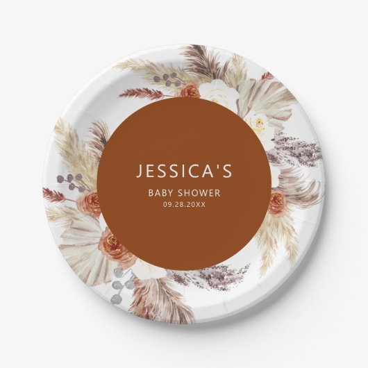 Assiettes En Carton Boho Pampas Terracotta Grass Baby shower (Devant)