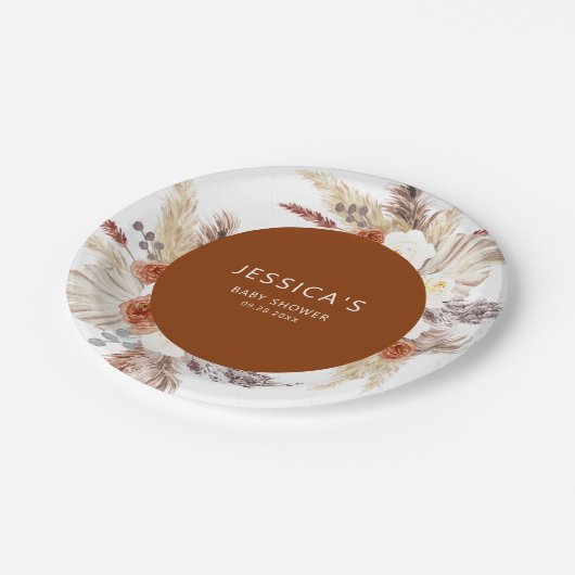Assiettes En Carton Boho Pampas Terracotta Grass Baby shower (Angle)