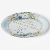 Assiettes En Carton Boho Pastel Blue Flowers Gold Personalized Quince (Angle)