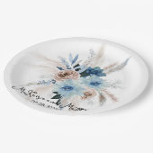 Assiettes En Carton Boho Pink et Navy Peony Bouquet Mariage (Angle)