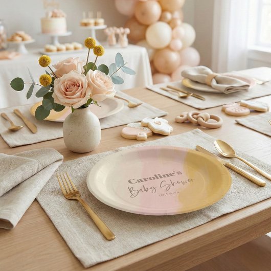 Assiettes En Carton Boho Pink Yellow Script Custom Baby Shower  