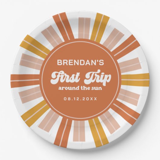 Assiettes En Carton Boho Premier voyage autour du soleil Premier anniv (Devant)