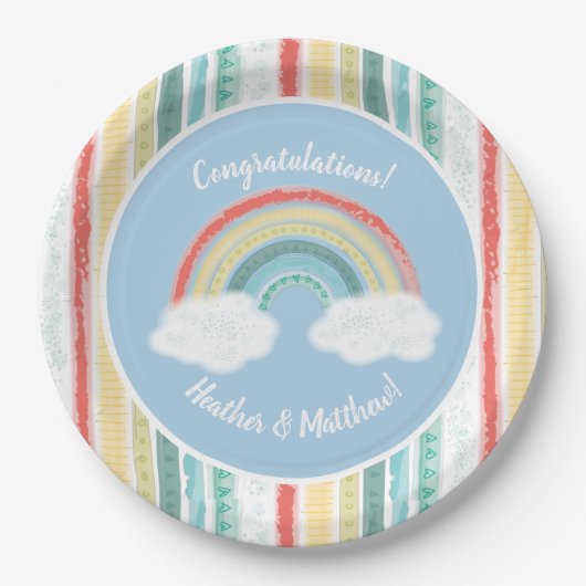 Assiettes En Carton Boho Rainbow Baby shower Blue Boy (Devant)
