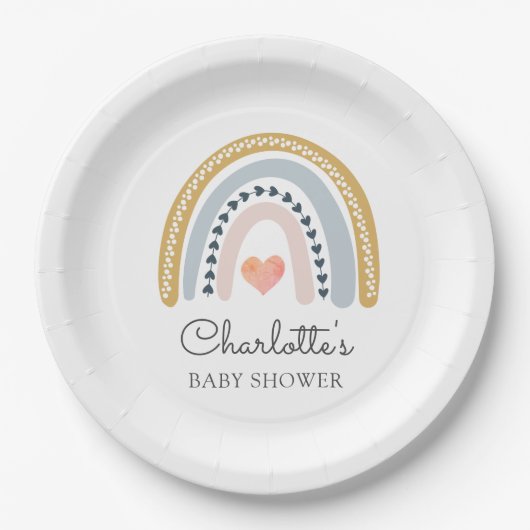 Assiettes En Carton Boho Rainbow Baby shower Classic (Devant)