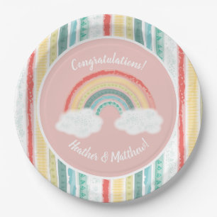 Assiettes En Carton Boho Rainbow Baby shower rose