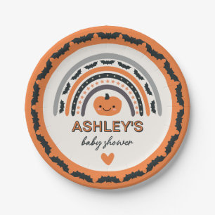 Assiettes En Carton Boho Rainbow Bats Orange Halloween Baby shower