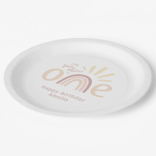 Assiettes En Carton Boho Rainbow et Sunshine 1er Plaque Papier Anniver (Angle)