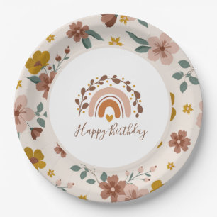 Assiettes En Carton Boho Rainbow Happy Birthday Plates