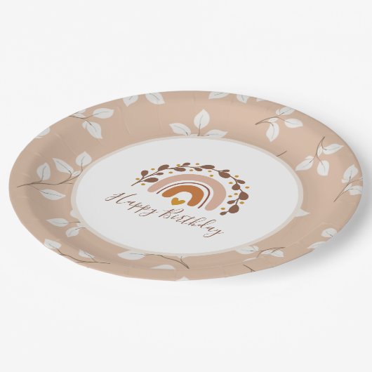 Assiettes En Carton Boho Rainbow Happy Birthday Plates (Angle)