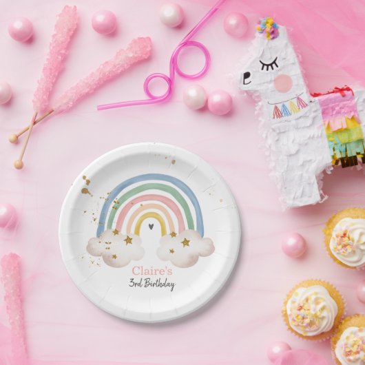 Assiettes En Carton Boho Rainbow Party Rainbow Anniversaire Pastel Mod (Fête)