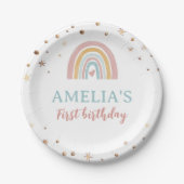 Assiettes En Carton Boho Rainbow rose Plaques de papier d'anniversaire (Devant)